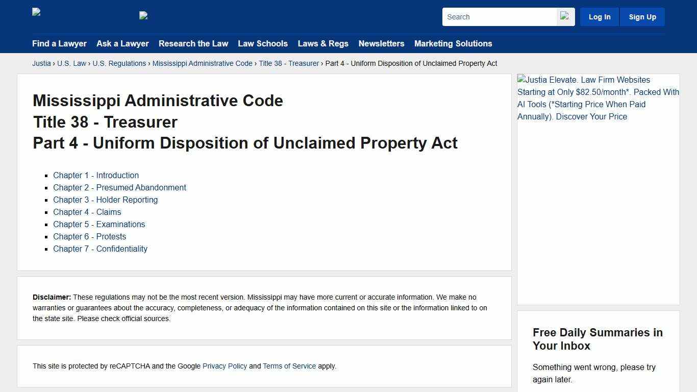 Mississippi Administrative Code, Title 38, Part 4 - Uniform Disposition of Unclaimed Property Act Mississippi Administrative Code Justia